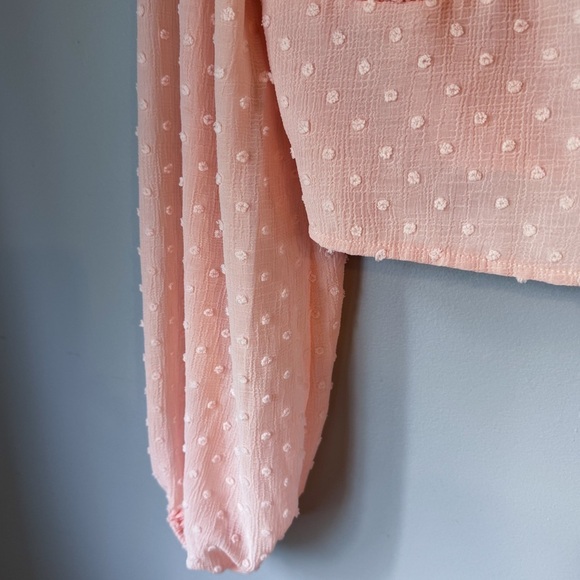 Pretty Little Thing Petal Pink Puff Sleeve Coquette Cropped Sheer Blouse Size 4 - Picture 4 of 4